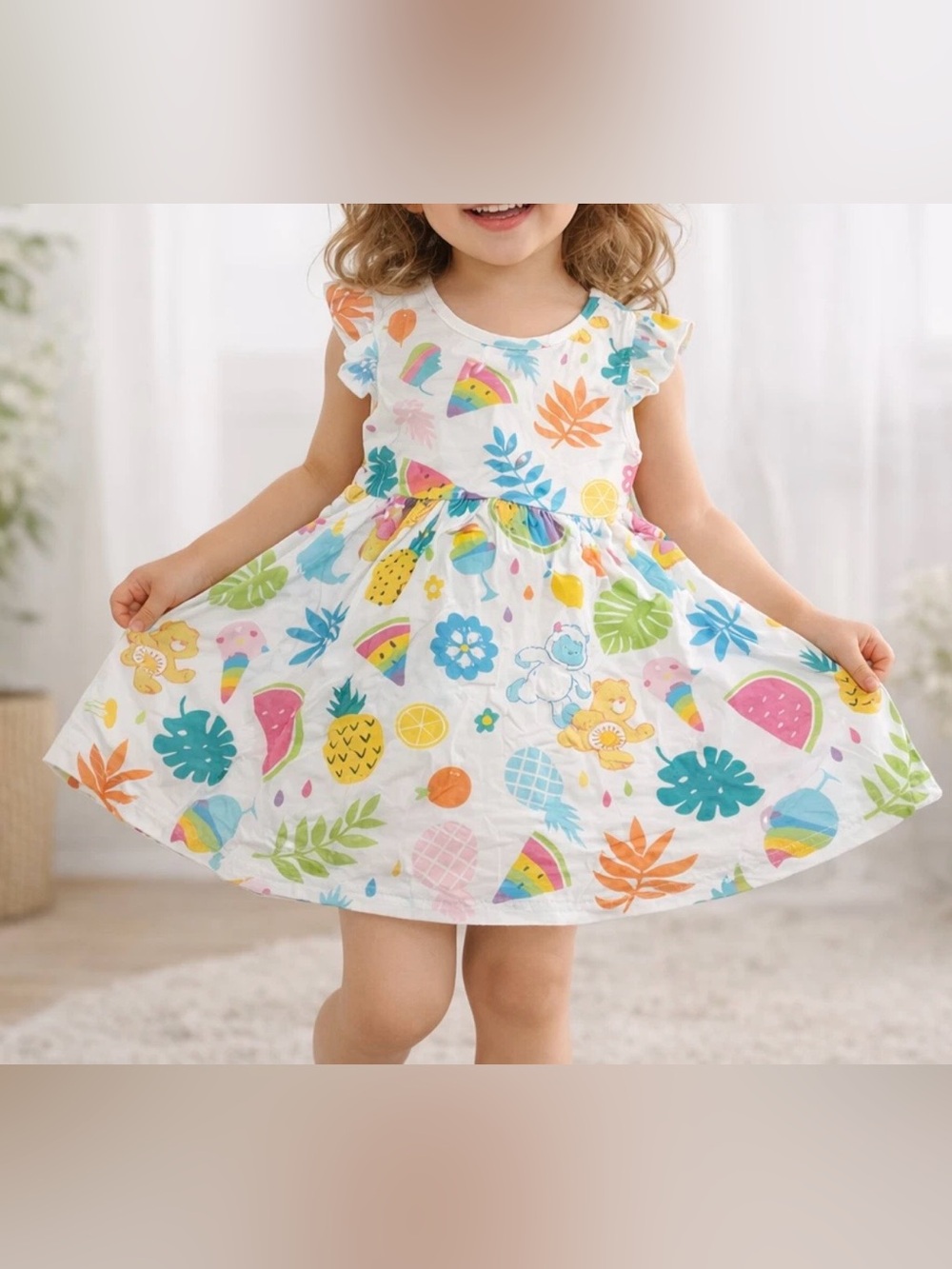 PatPat Care Bears Dress White Fruit Print Toddler Girls 18-24M Summer NWT